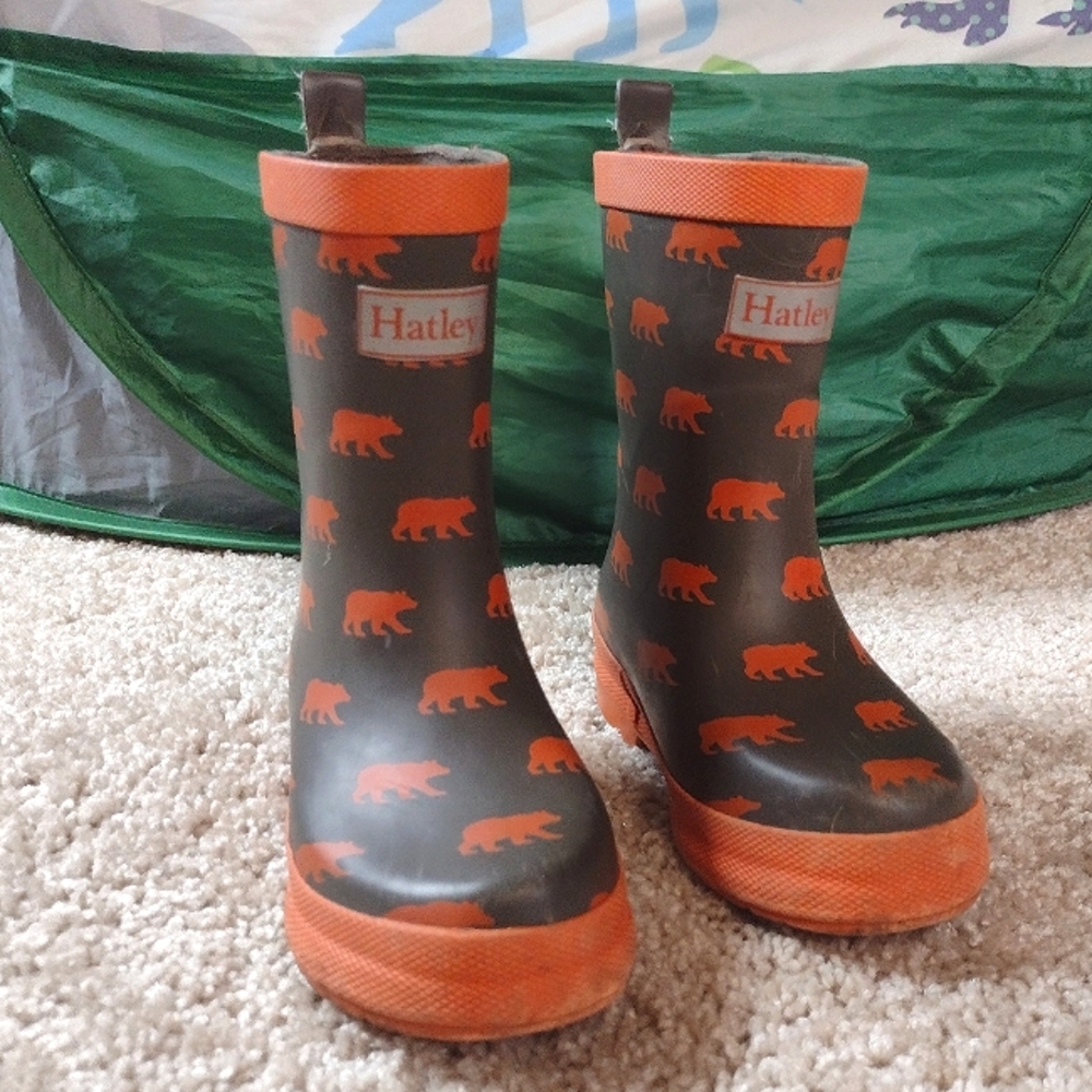 Hatley Kids' Bear Print Rain Boots - Orange and Brown